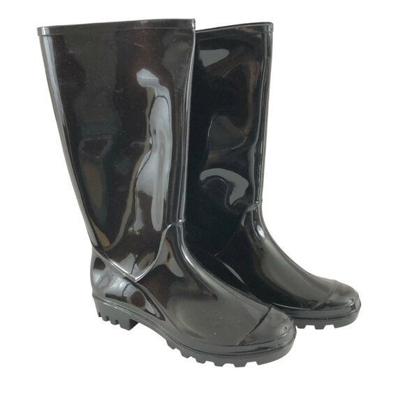 Easy USA Womens Rain Boots Rubber Slip On Black Basic Size 8 - Picture 1 of 4